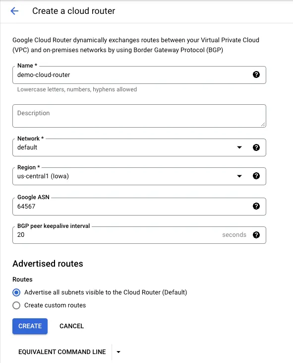 لقطة شاشة تُظهر خطوات إنشاء Cloud Router في GCP