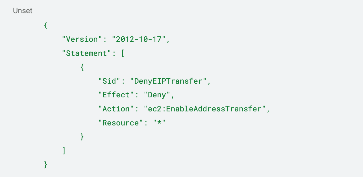 مثال على سياسة التحكم بالخدمة