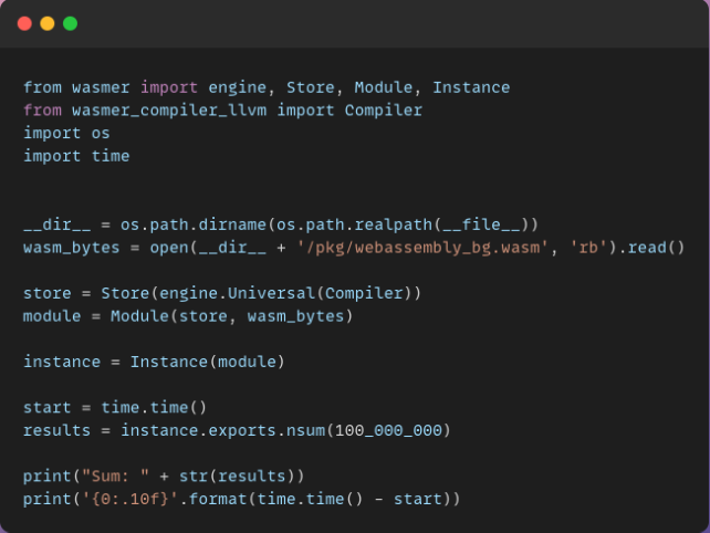 مقتطف Python يستخدم التمثيل الثنائي لـ Wasm الخاص بـ Rust