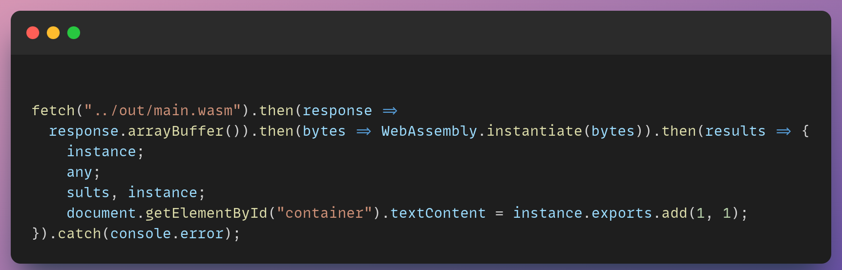 كود لاستخدام كود Wasm داخل ملف main.js