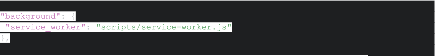 مقتطف كود يعرض إعداد سكريبت الخلفية لخدمة العامل في امتداد Chrome