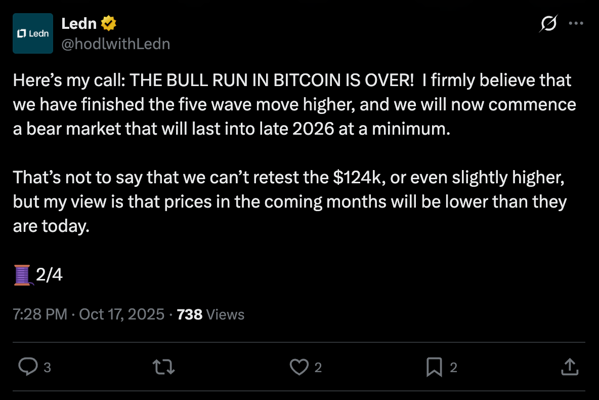 A screenshot of a post from Ledn on X (formerly Twitter) by the account @hodlwithLedn.