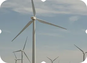 A group of wind turbines in a field.