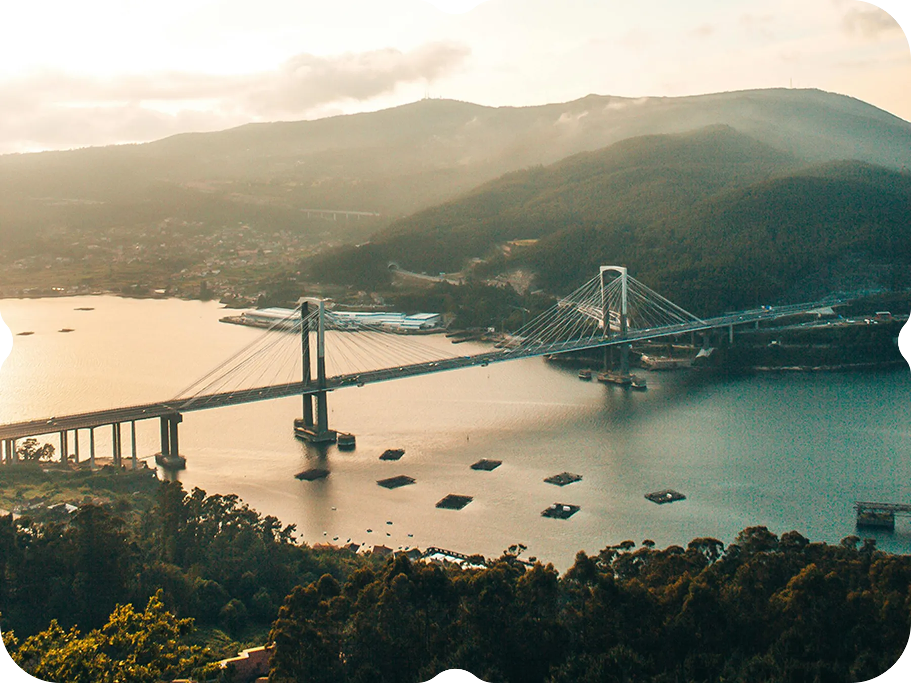 A large bridge spanning over a large body of water.