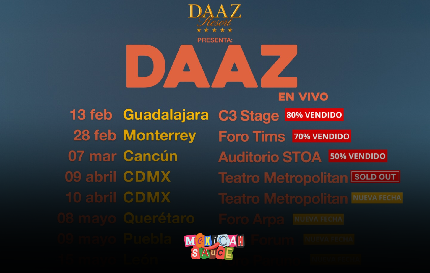 DAAZ anuncia su esperado “Resort Tour” con fechas clave en Cancún y CDMX