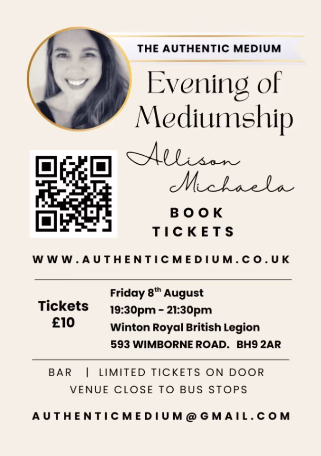 Poster of Authentic Medium at Winton and Moordown Royal British Legion with details of event.