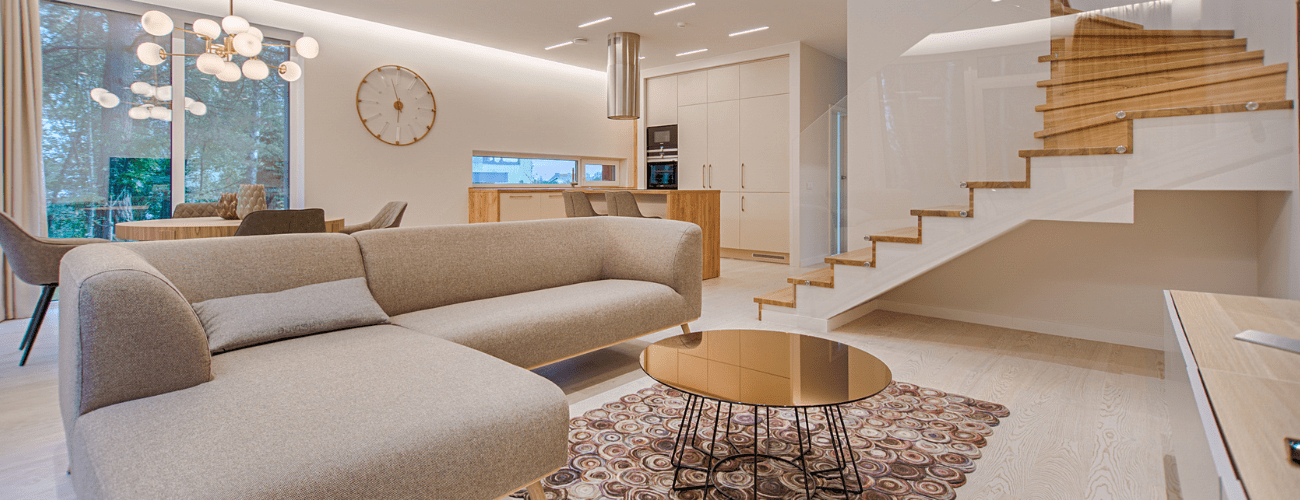 Interior of a fully furnished house with a spacious living room