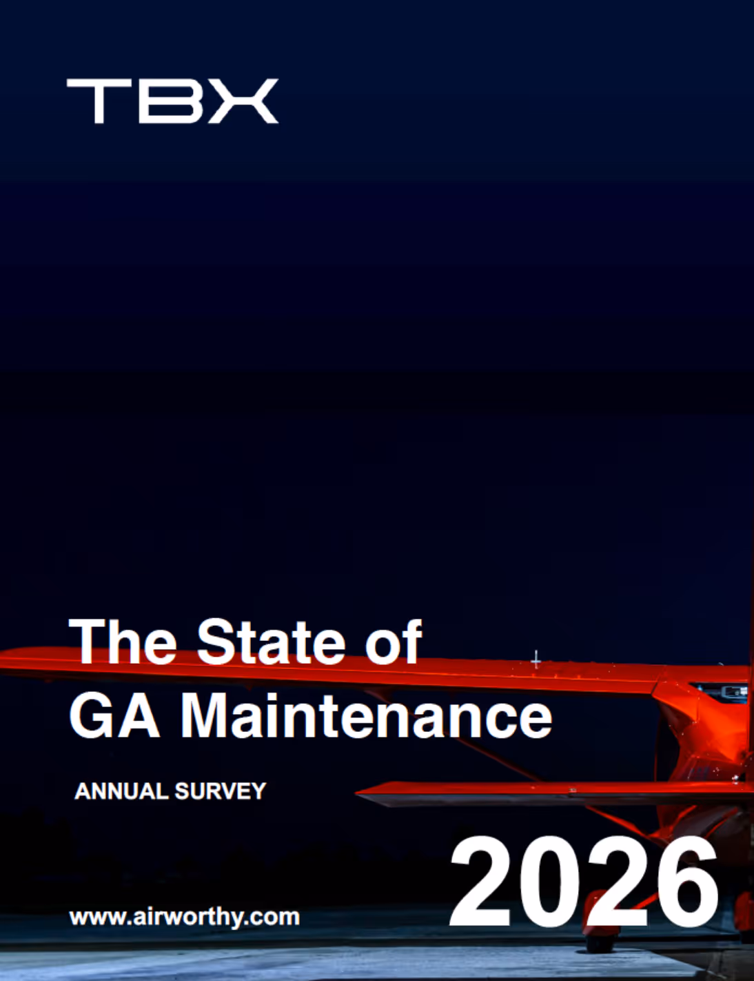 Cover of 2026 GA maintenance annual survey with red airplane wing and dark background.