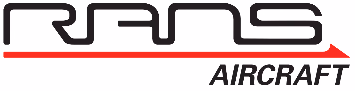 RANS Aircraft logo with stylized black text and a red underline ending in an arrow.