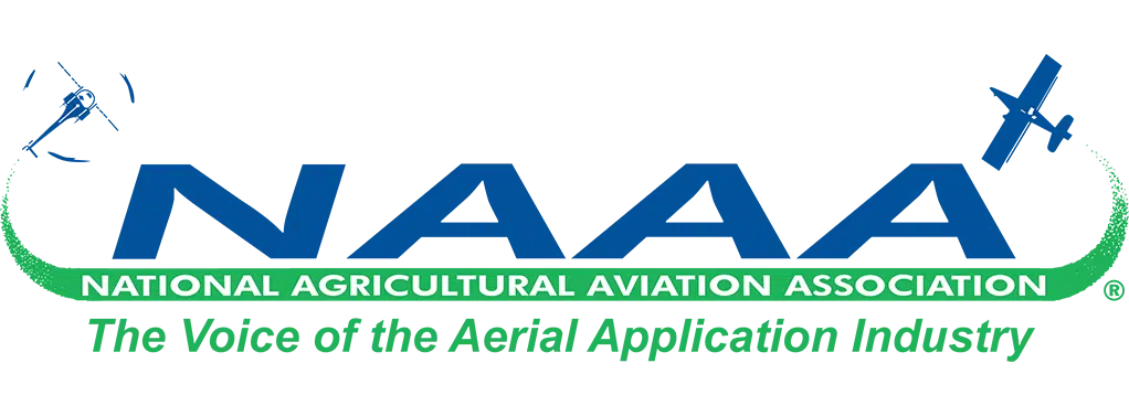 Logo of National Agricultural Aviation Association with green swoosh and two blue airplanes.