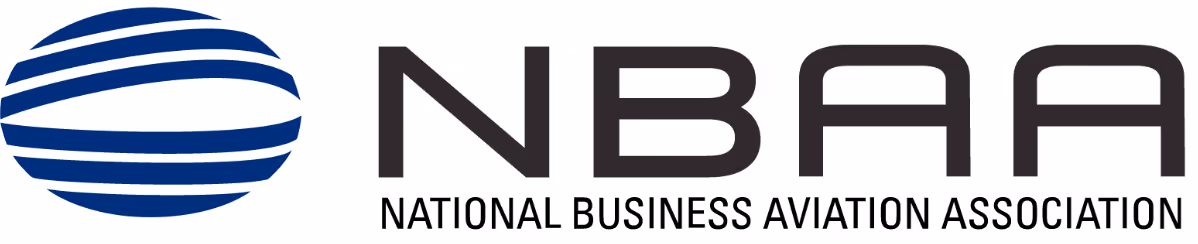 National Business Aviation Association (NBAA) logo with blue globe and black text.