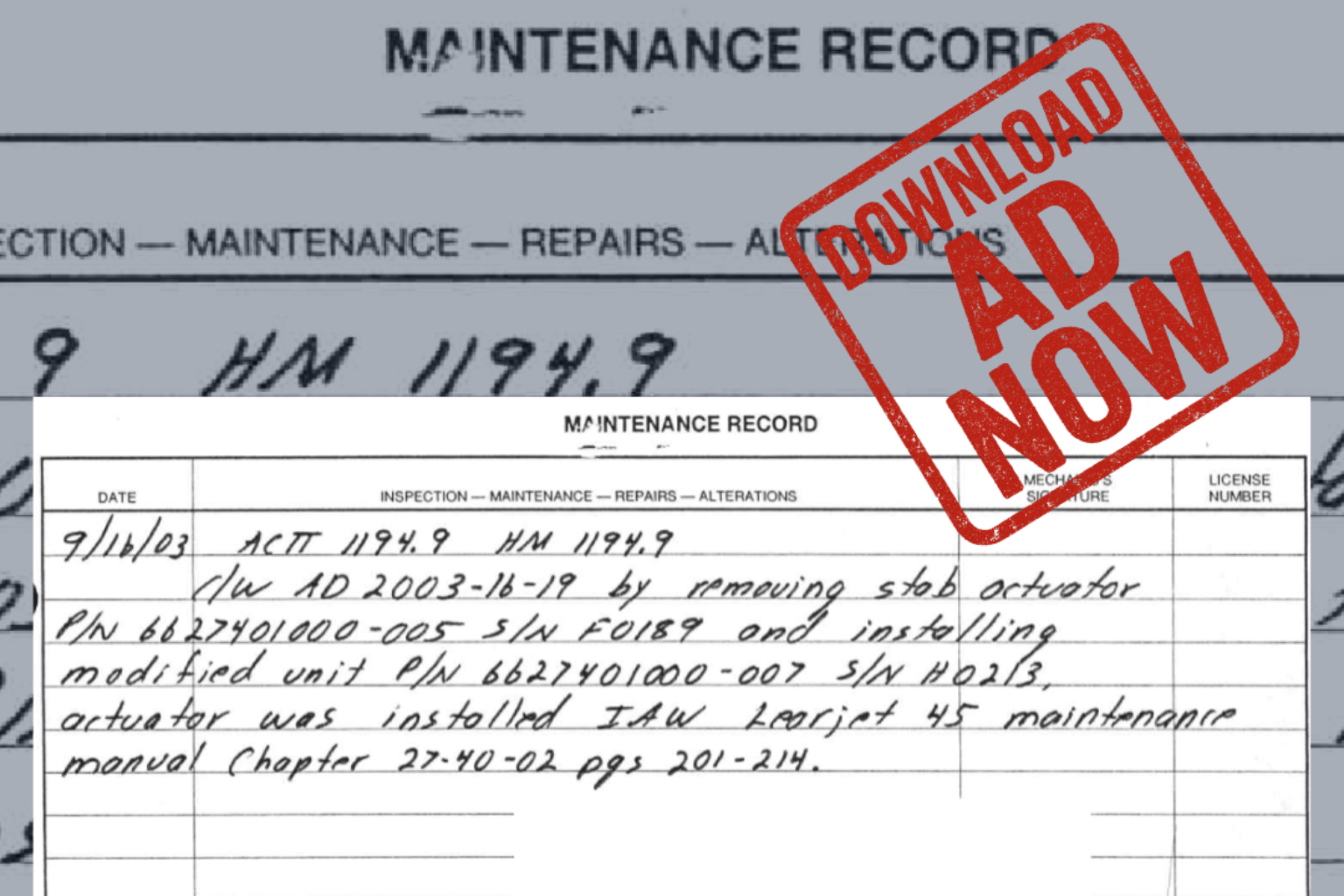 AD 2003-16-19: When the Fix Fails (Learjet 45 Horizontal Stabilizer Actuator) 
