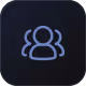 Icône de trois silhouettes humaines stylisées en bleu sur fond sombre, représentant un groupe ou une communauté.