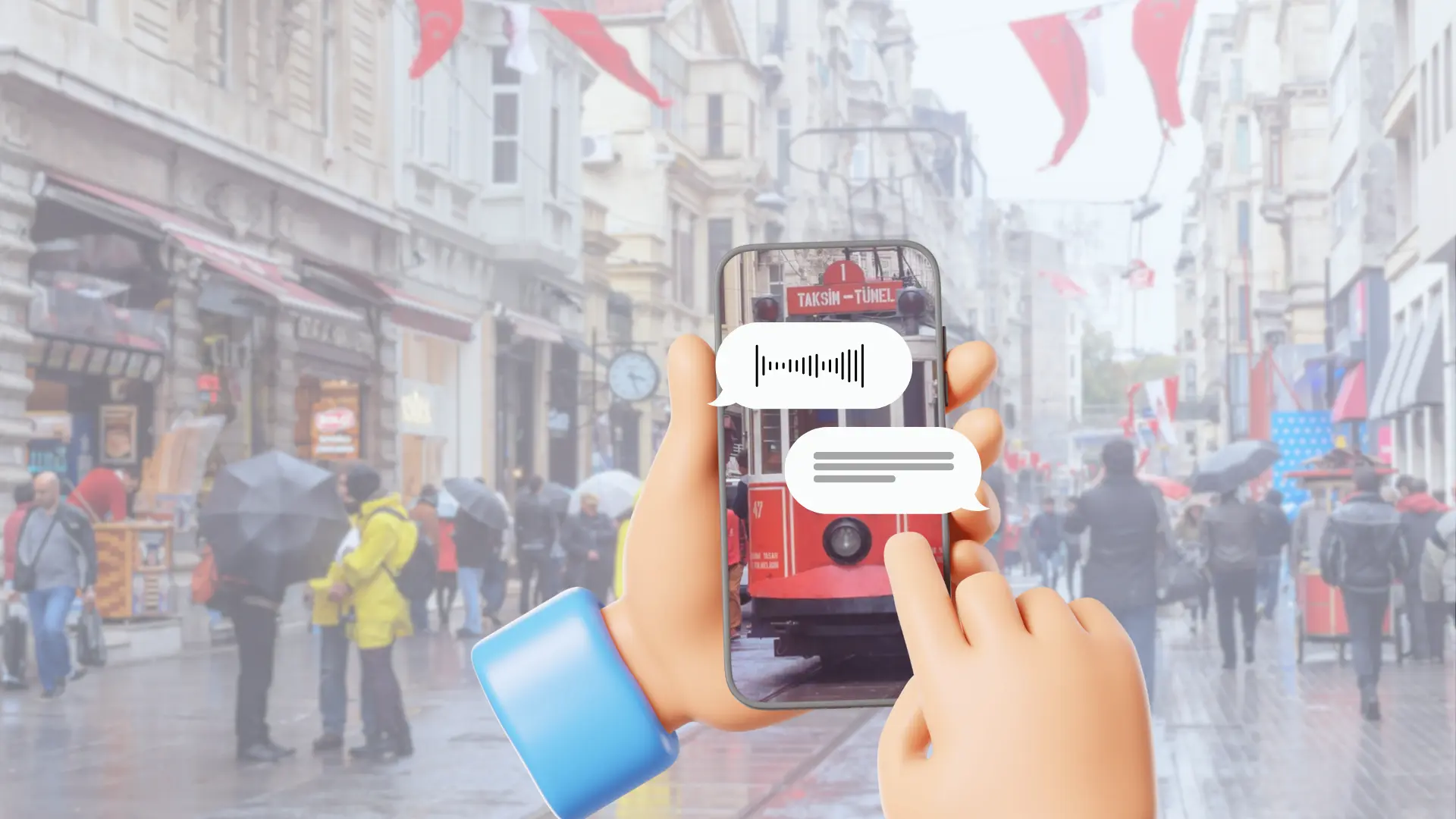 a smartphone-based application identifying objects with text bubbles demonstrating text and voice