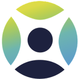 Abstract icon with a navy circle in the center surrounded by four leaf-shaped segments in green to blue gradient.