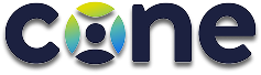 Cone company logo with stylized letter O composed of four colored shapes in green, yellow, blue, and teal.