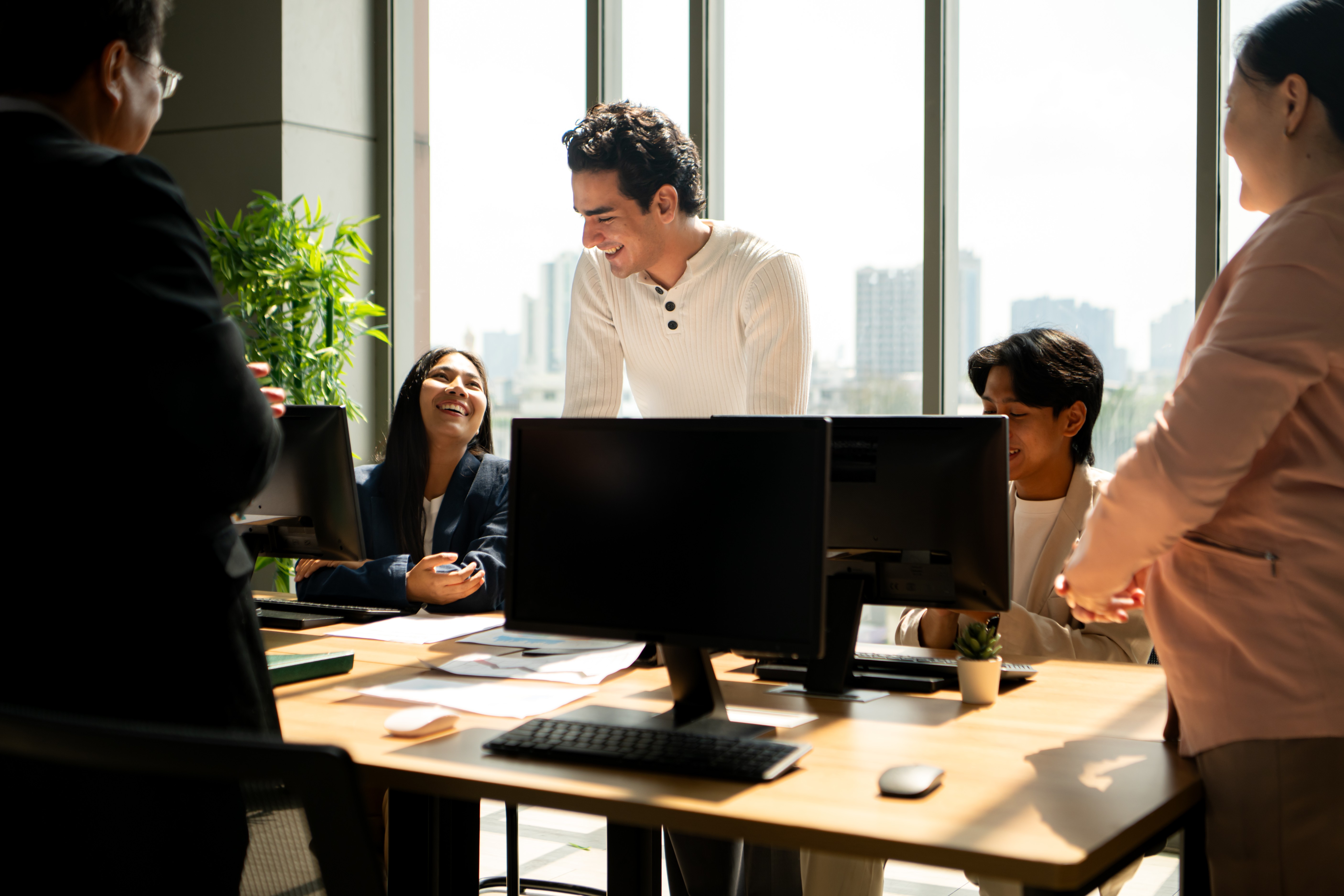 Team collaborating in a modern professional office