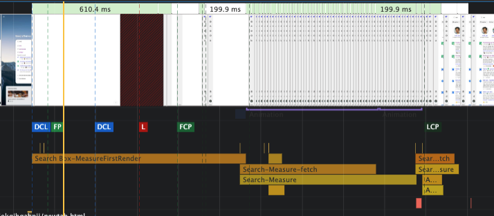 Before the performance optimization: The “Search fetch” is fired off after the “Search box” renders