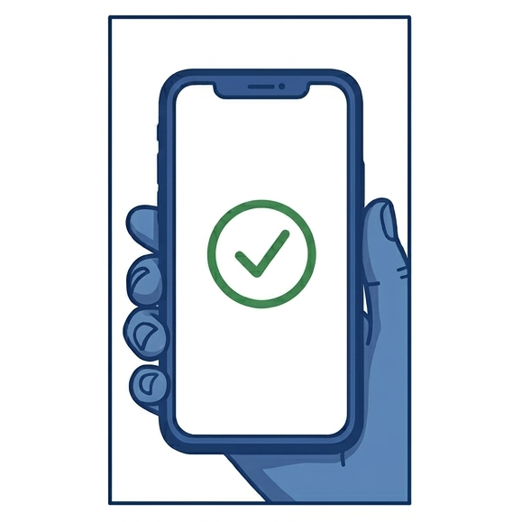A phone showing an authentic green check result