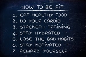 active and healthy lifestyle 'how to' list with goals to be fit and motivated
