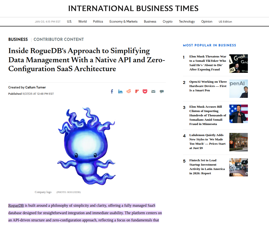 Inside RogueDB's Approach to Simplifying Data Management With a Native API and Zero-Configuration SaaS Architecture