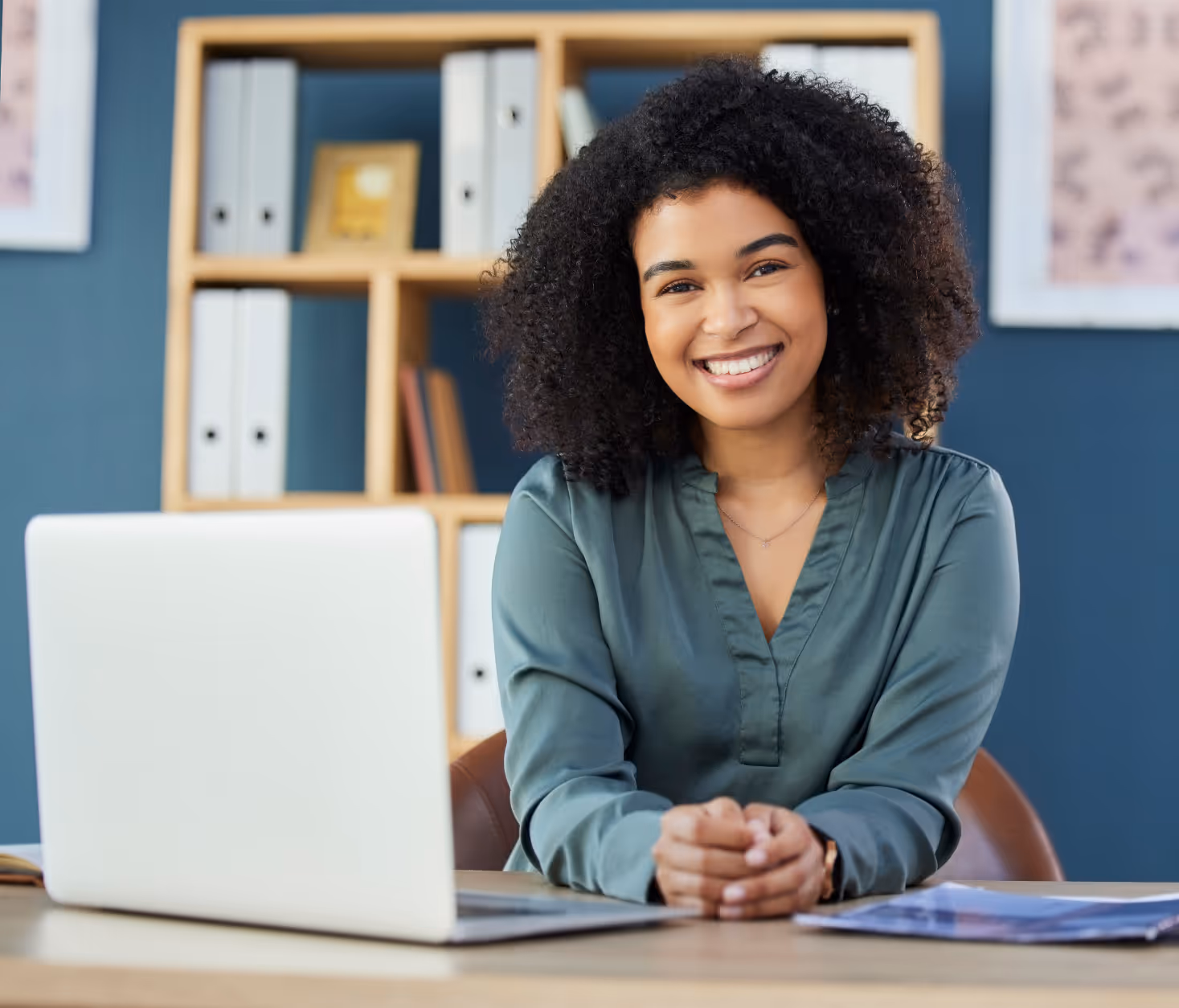 woman at desk stock image