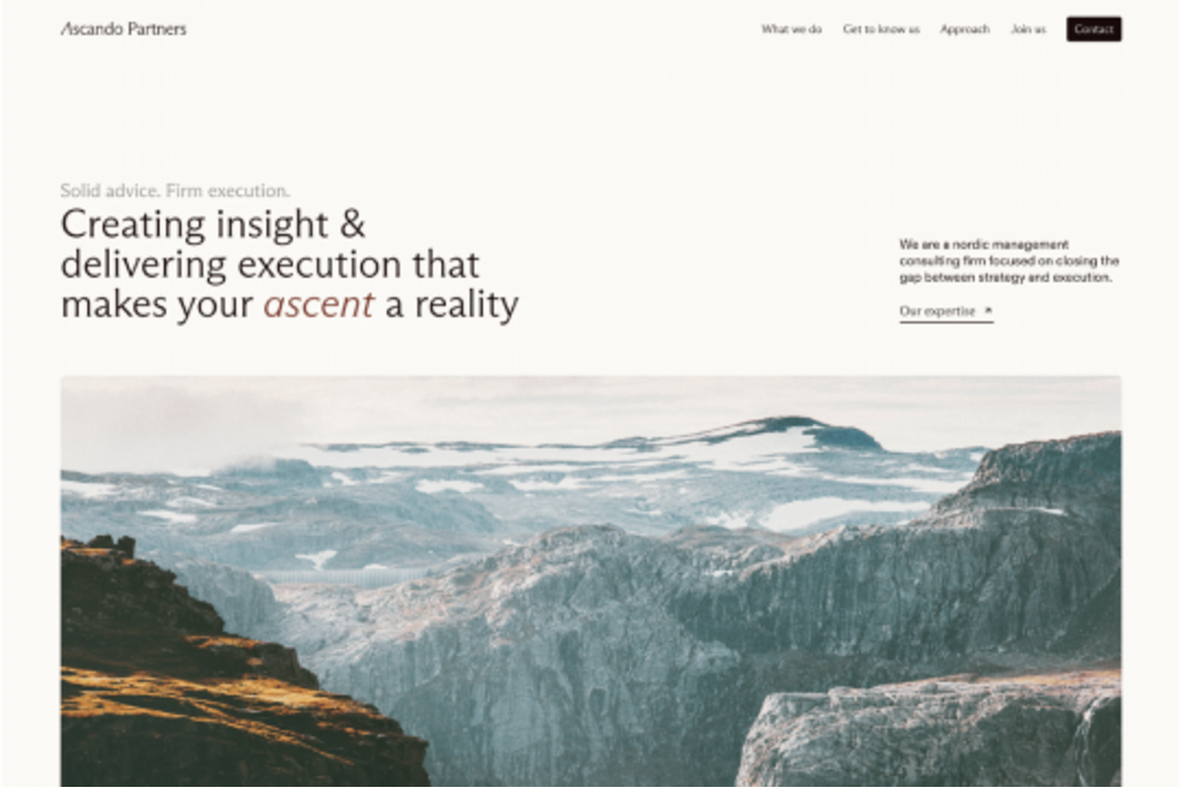 Forsiden på ascandopartners.com bygget i Webflow