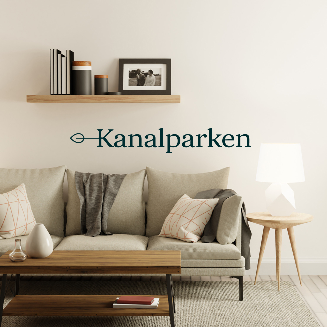 Kanalparken logo above a sofa in a living room