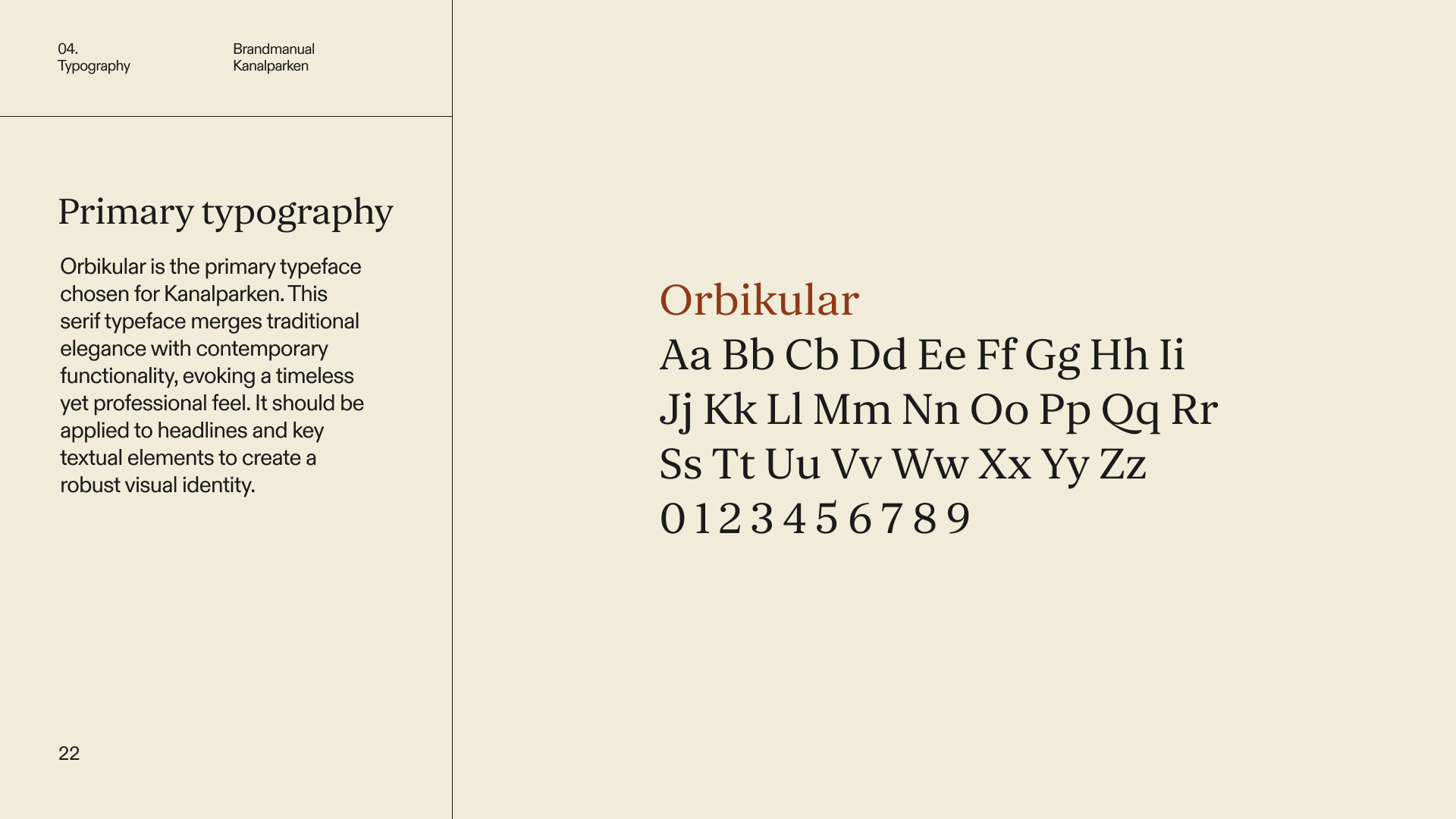 Kanalparken brand manual: primary typeface Orbikular