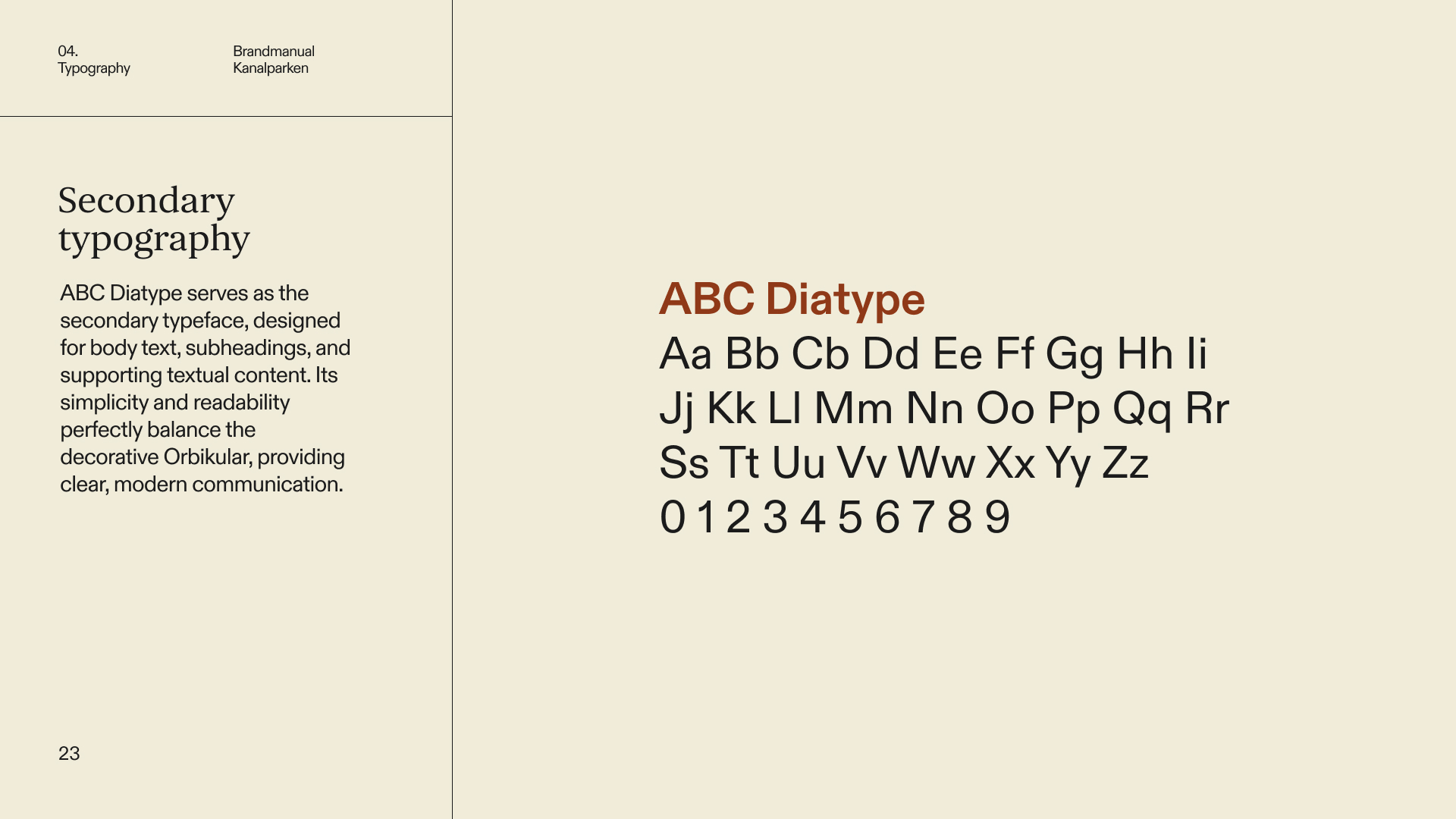 Kanalparken brand manual: secondary typeface ABC Diatype