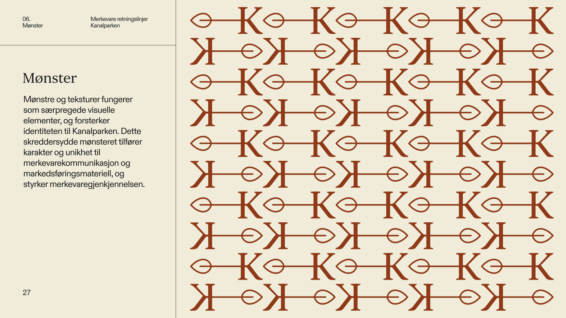 Kanalparken mønster med K og bladsymbol