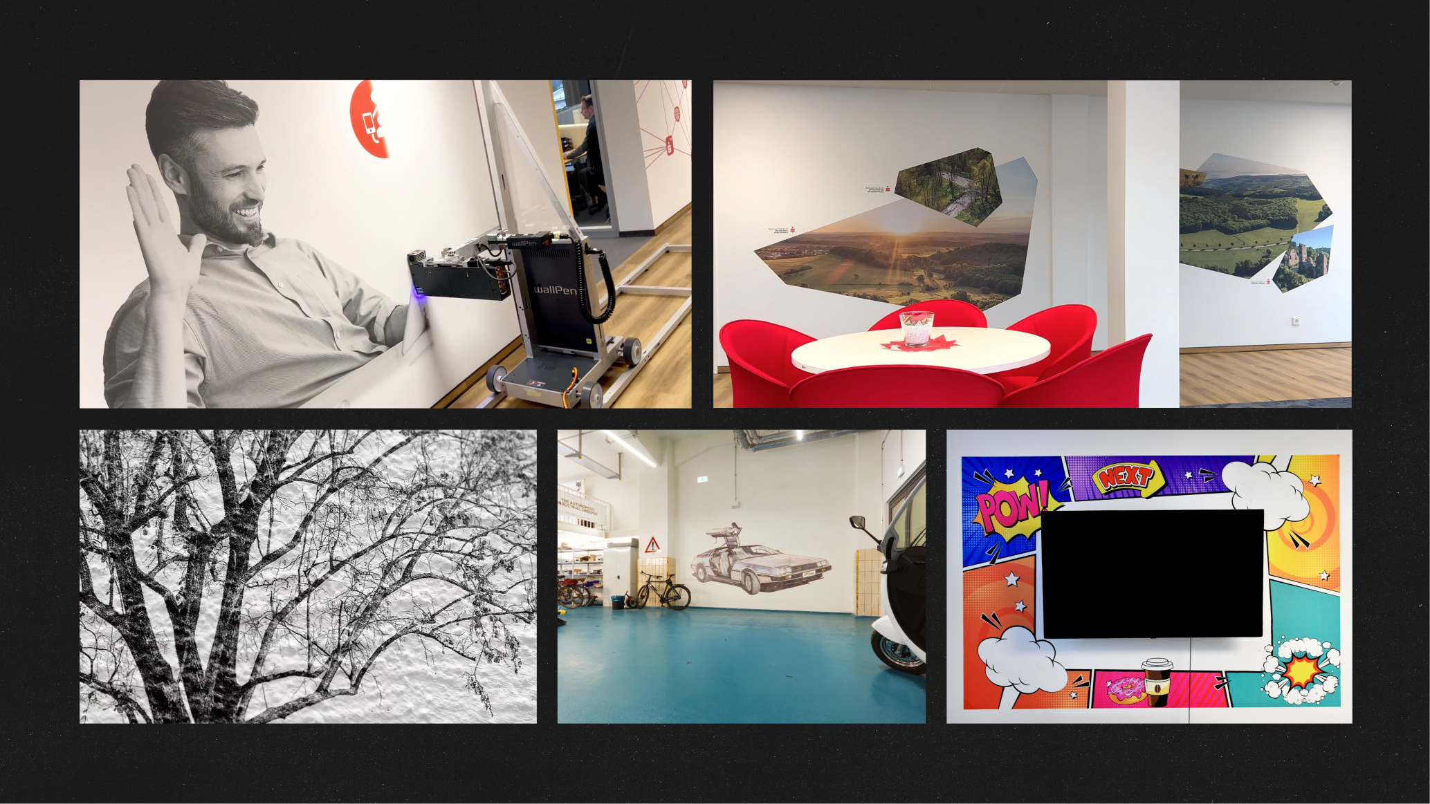 Examples of Veggprint wall prints in offices