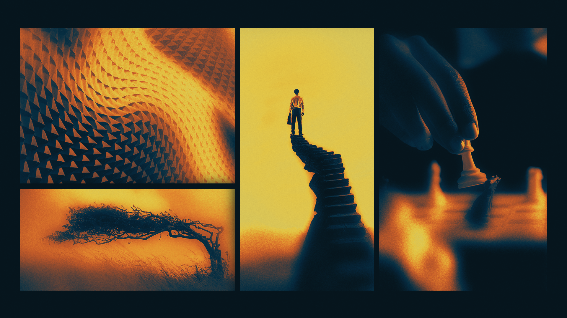 Dialog Kompetanse image examples in blue and orange