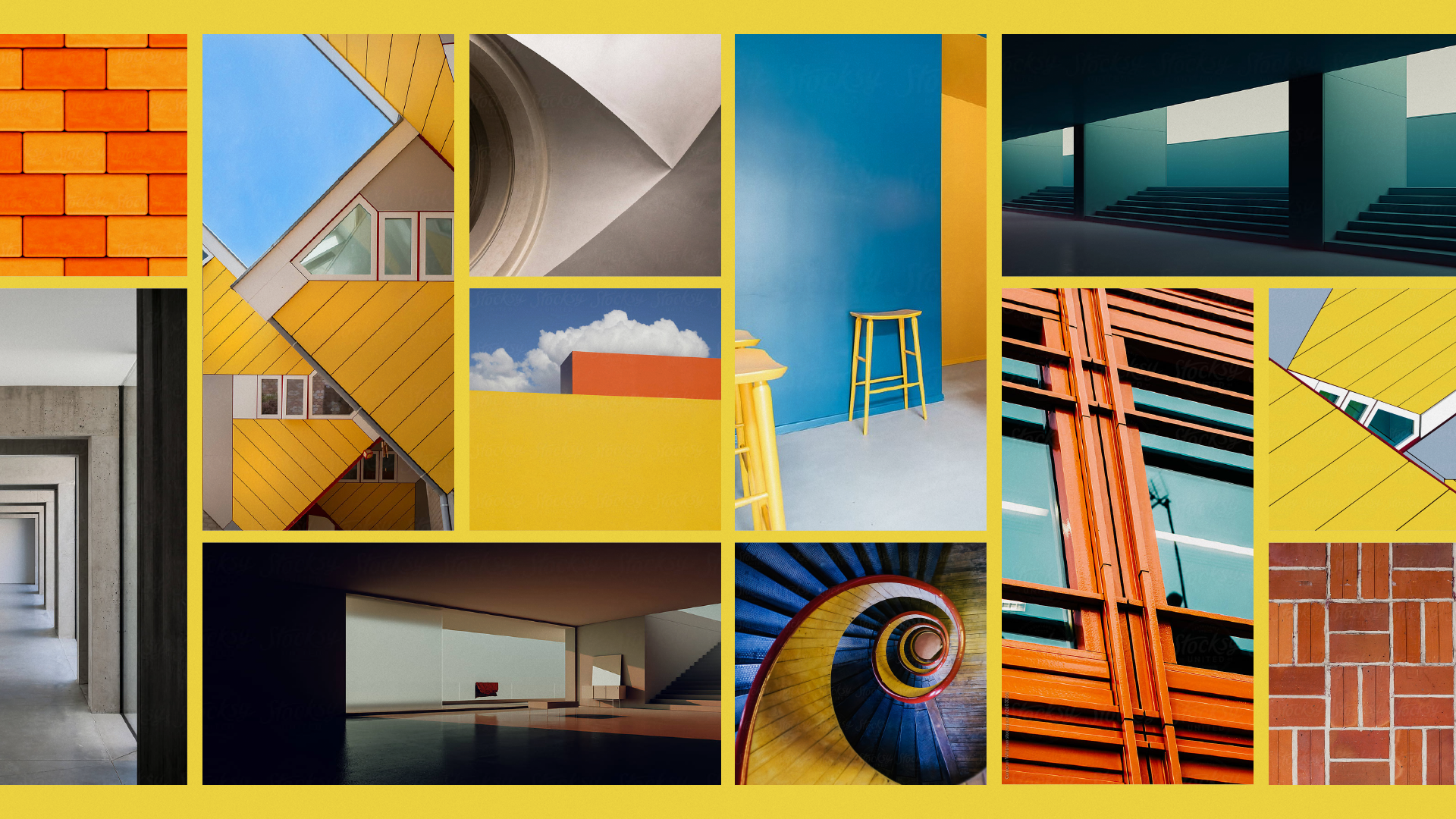 Moodboard med arkitektur for DD Bygg