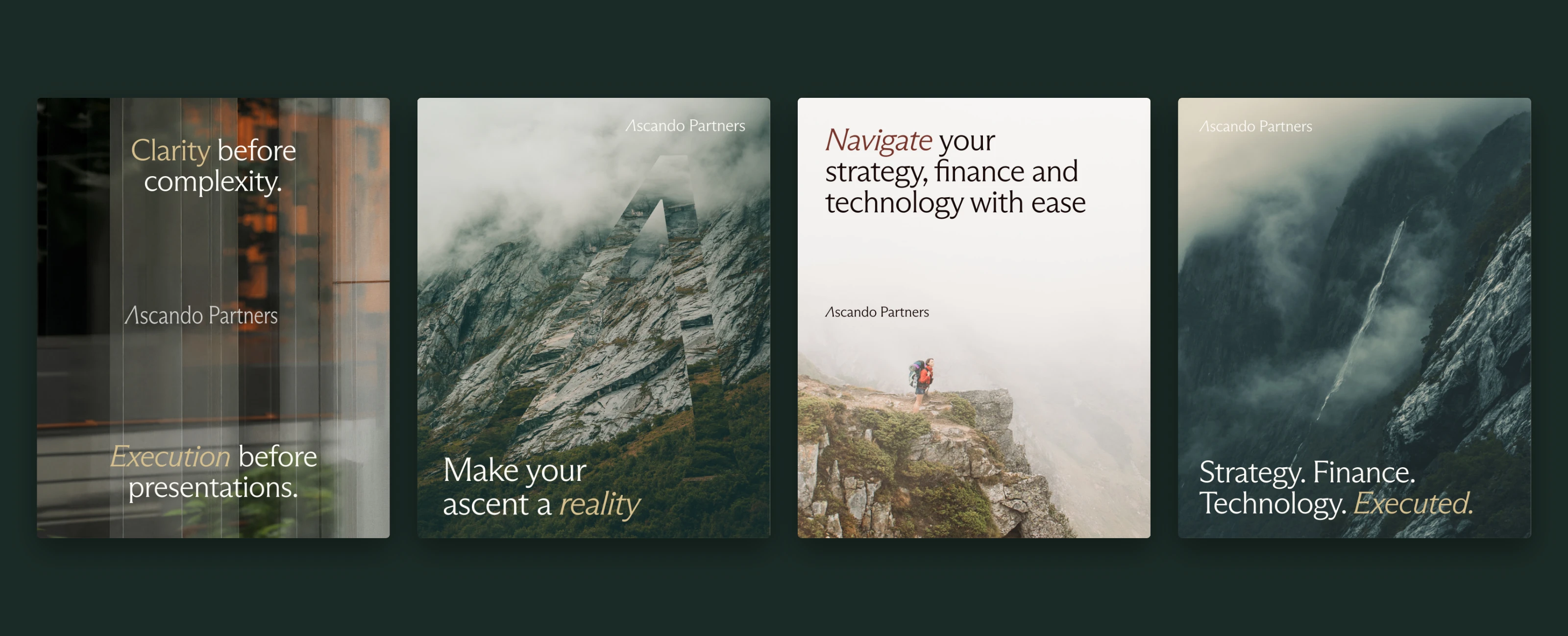 Fire LinkedIn innlegg for Ascando Partners i samme visuelle serie