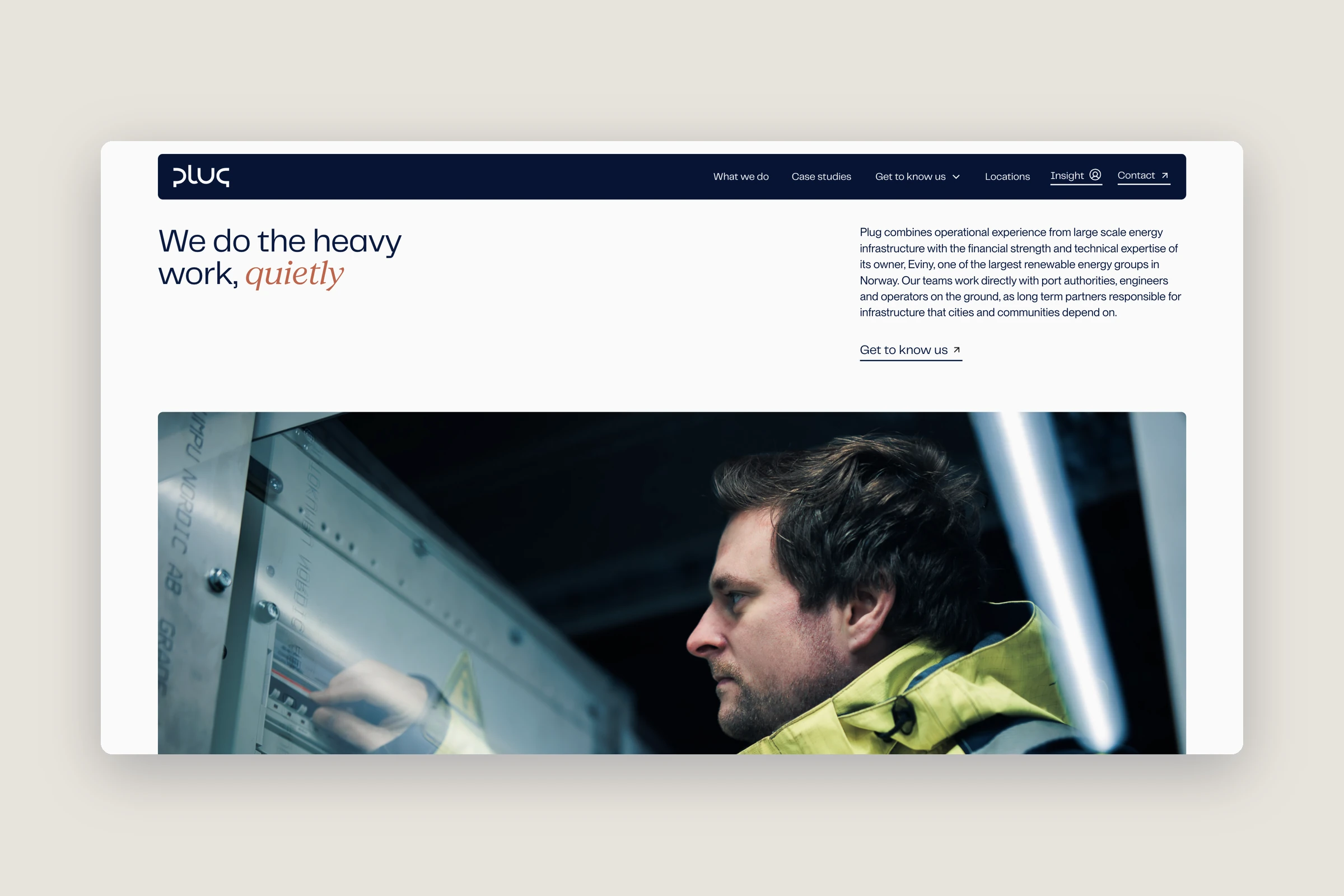 The We do the heavy work, quietly section on plugport.no