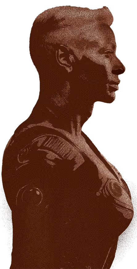A black, nonbinary spacecraft captain facing right looking strong and confident.