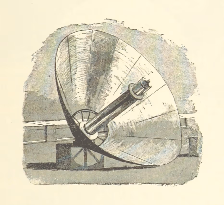 Vintage technical illustration of a large parabolic instrument, symbolizing precision, calibration, and focused psychiatric care.