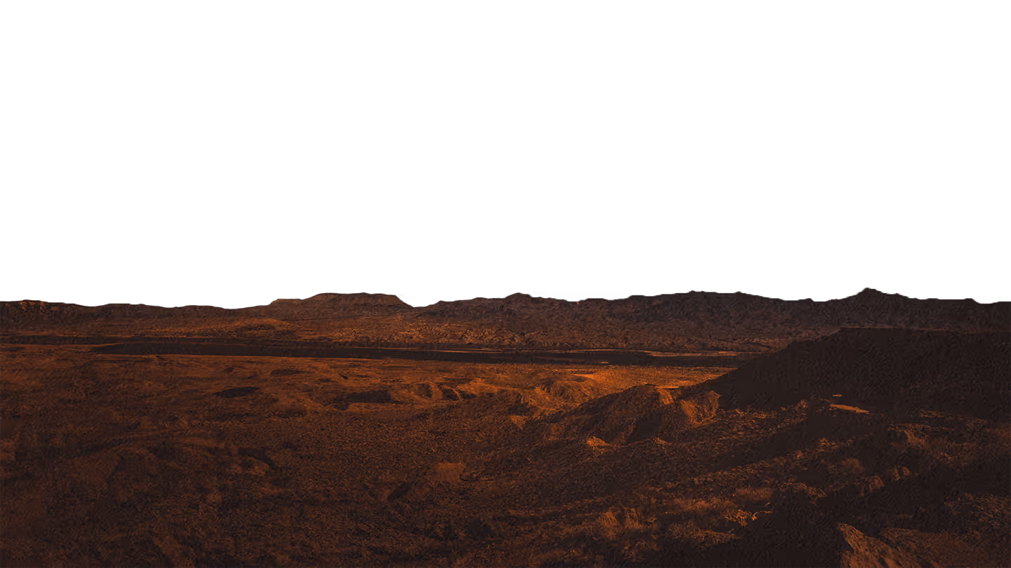 Rugged canyon ridge in deep shadow, adding depth to the sci-fi desert scene.