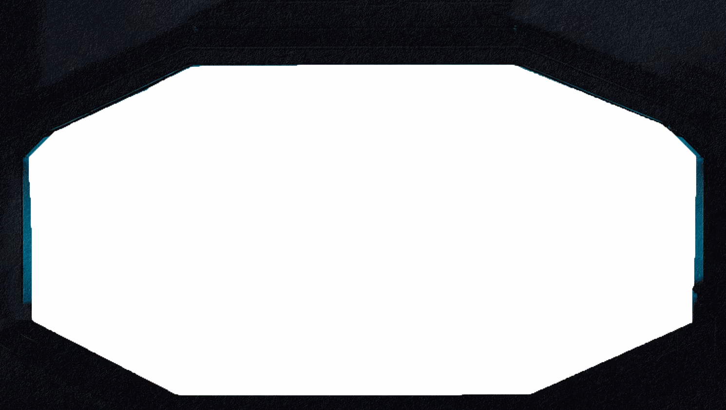 Angular spacecraft window framing a starry galaxy view, styled like a futuristic command center.