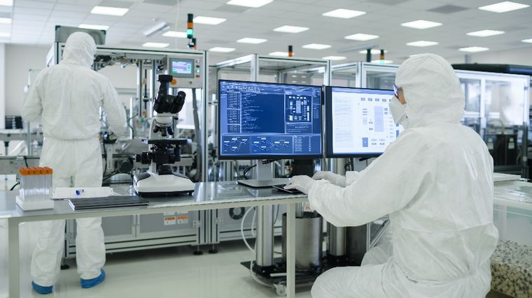 Gowned technicians commissioning a cleanroom