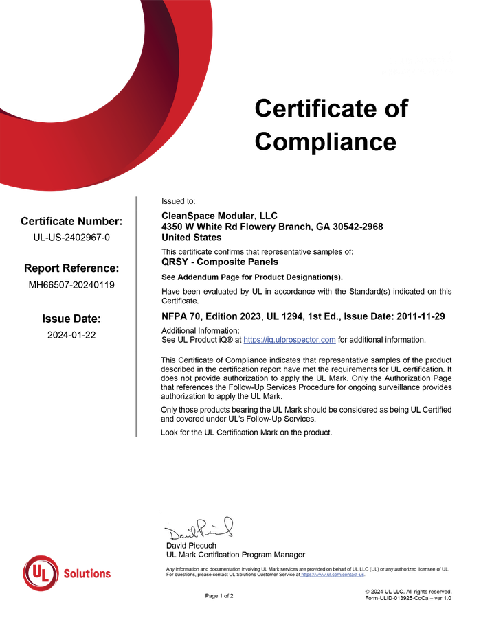UL Solutions Certificate of Compliance