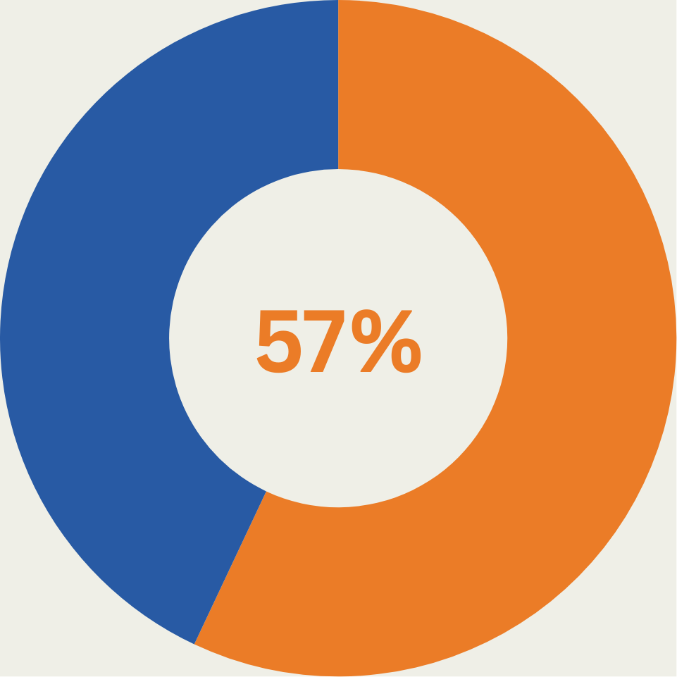 A donut graph showing 57%