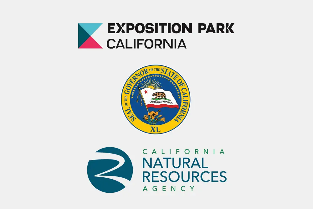 Exposition Park logo, California Governor's seal, and California Natural Resources Agency logo
