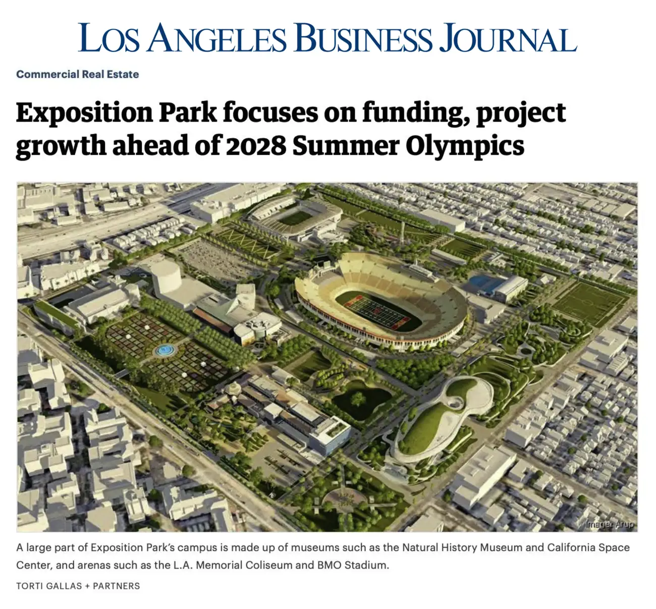 Los Angeles Business Journal article - "Exposition Park focuses on funding, project growth ahead of 2028 Summer Olympics"