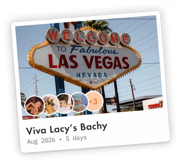 An image of the Pilot app trip plan card for a bachelorette party. 