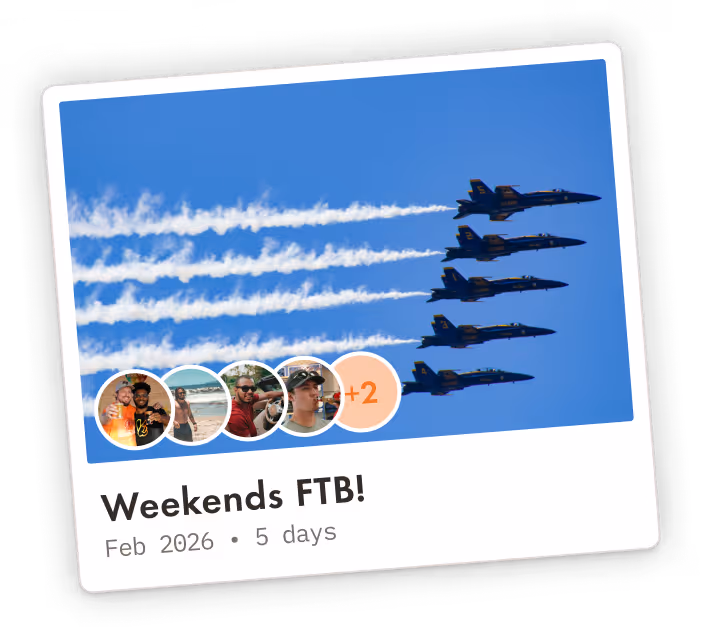 An image of the Pilot app trip plan card for a guys trip.  