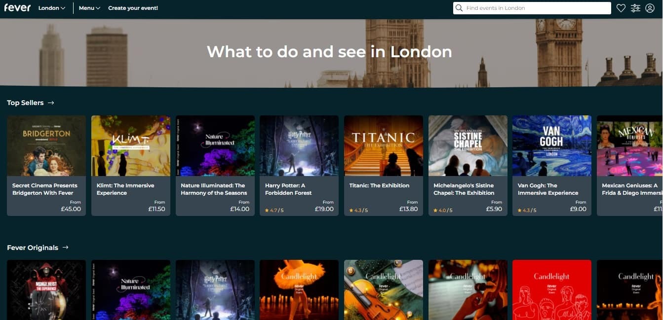 Fever discover pace for things to do and see in London.