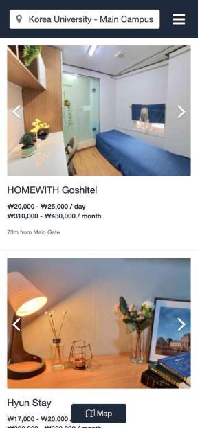 screenshot of goshipages rooms prices