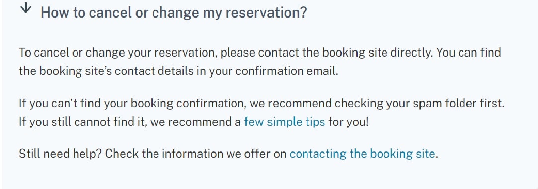 Screenshot of Trivago’s cancellation policy